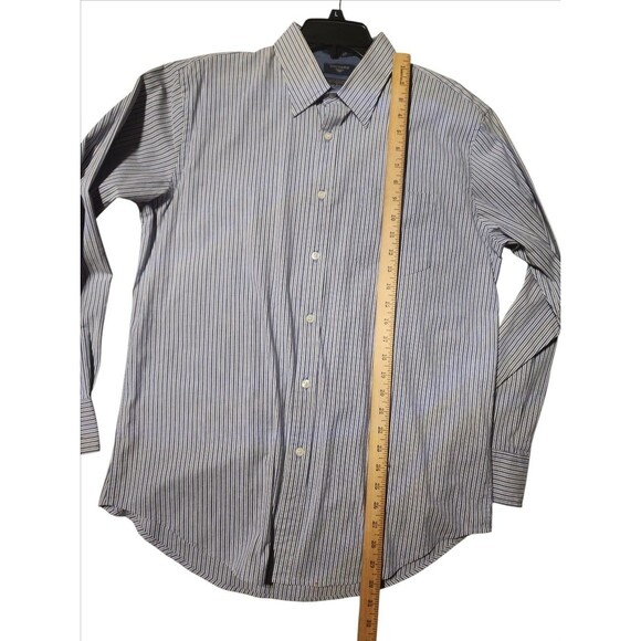 Dockers Men’s Large Dress Shirt Blue Gray Stripe Long Sleeve Wrinkle Free - Picture 2 of 6